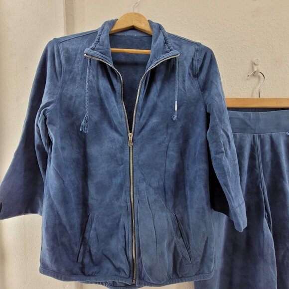 Chicos Matching Set Womens Medium Blue Zip Cotton Stretch Pockets Jacket pants - Picture 2 of 15